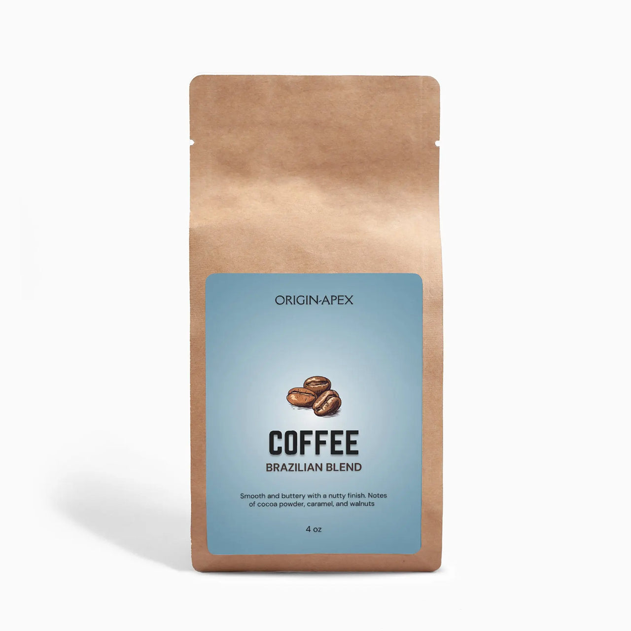 Brazilian Blend 4oz: Single-Origin Arabica, Cocoa, Caramel, Walnut Notes, Whole Beans Origin Apex