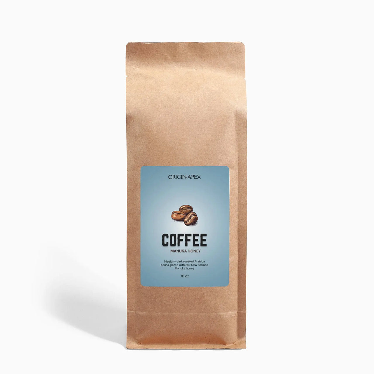 Manuka Honey Coffee 16oz – Arabica Whole Beans, Front
