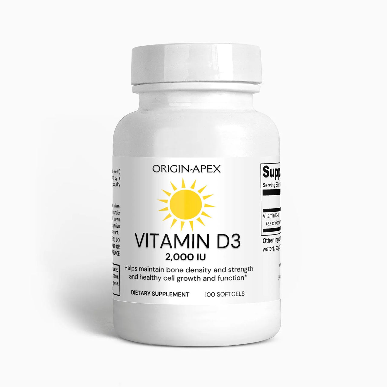 Vitamin D3 2,000 IU Softgels: Strengthen Bones, Boost Immunity & Elevate Energy - 100 Count Origin Apex