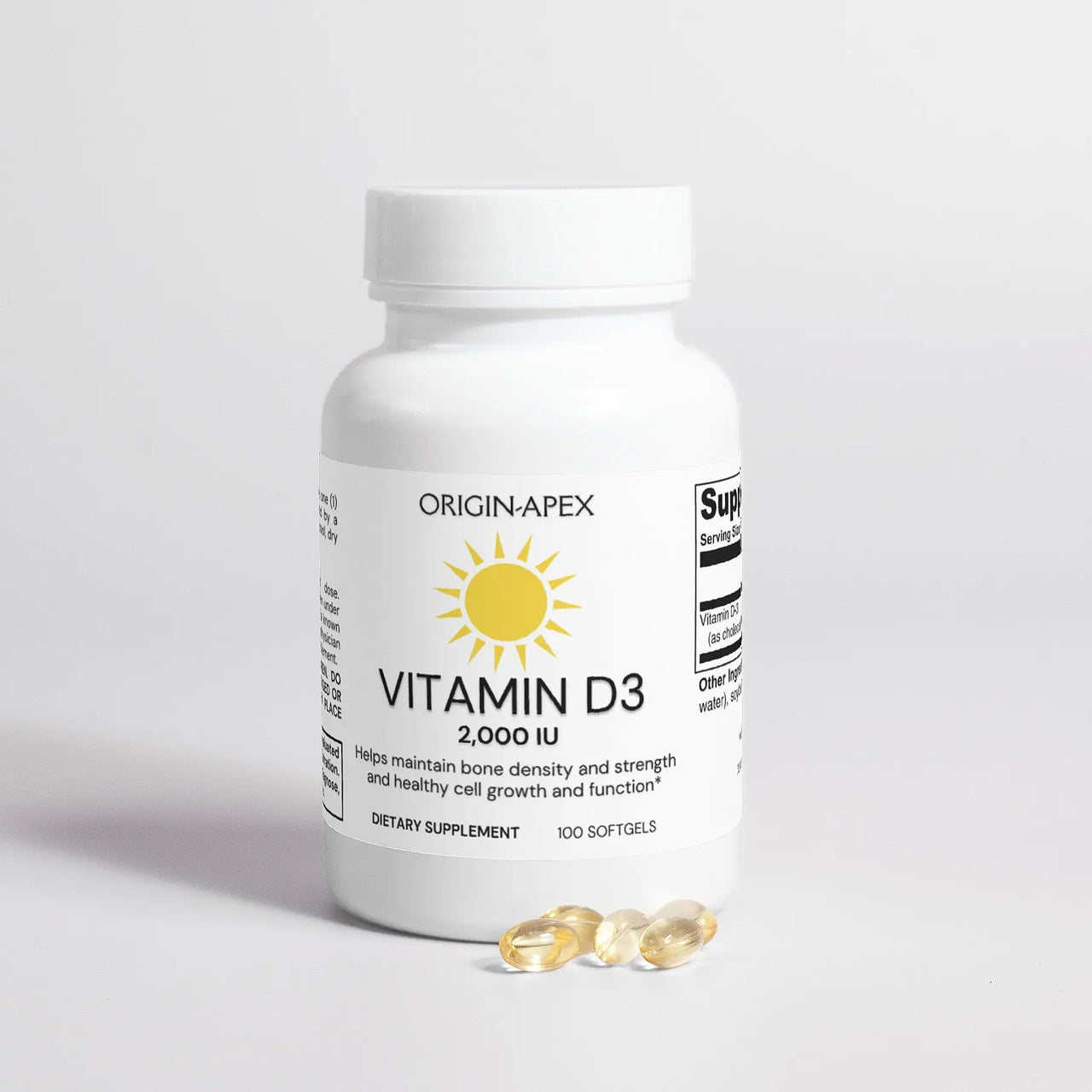 Vitamin D3 2,000 IU Softgels: Strengthen Bones, Boost Immunity & Elevate Energy - 100 Count Origin Apex