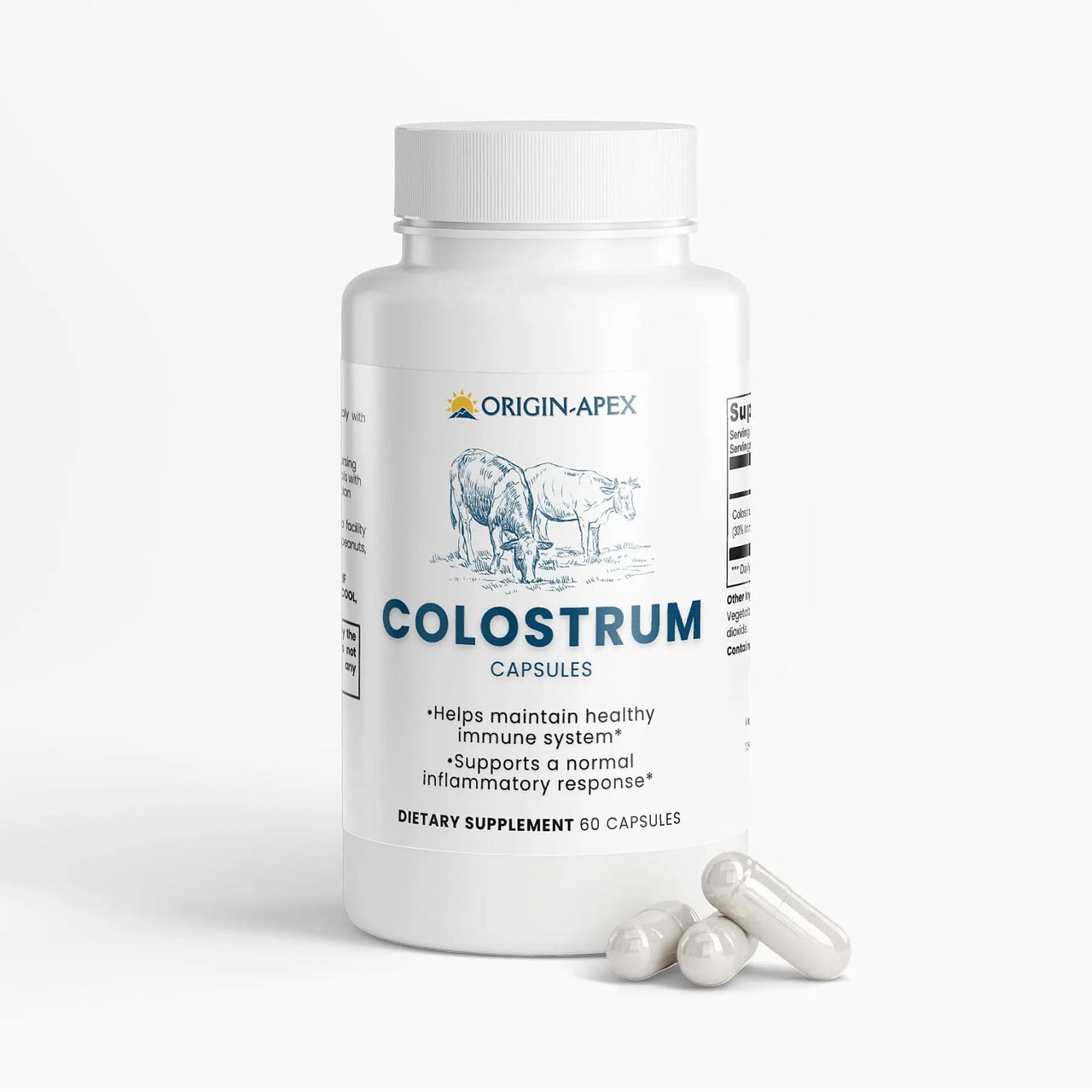 Colostrum Capsules, bottle arranged with capsules