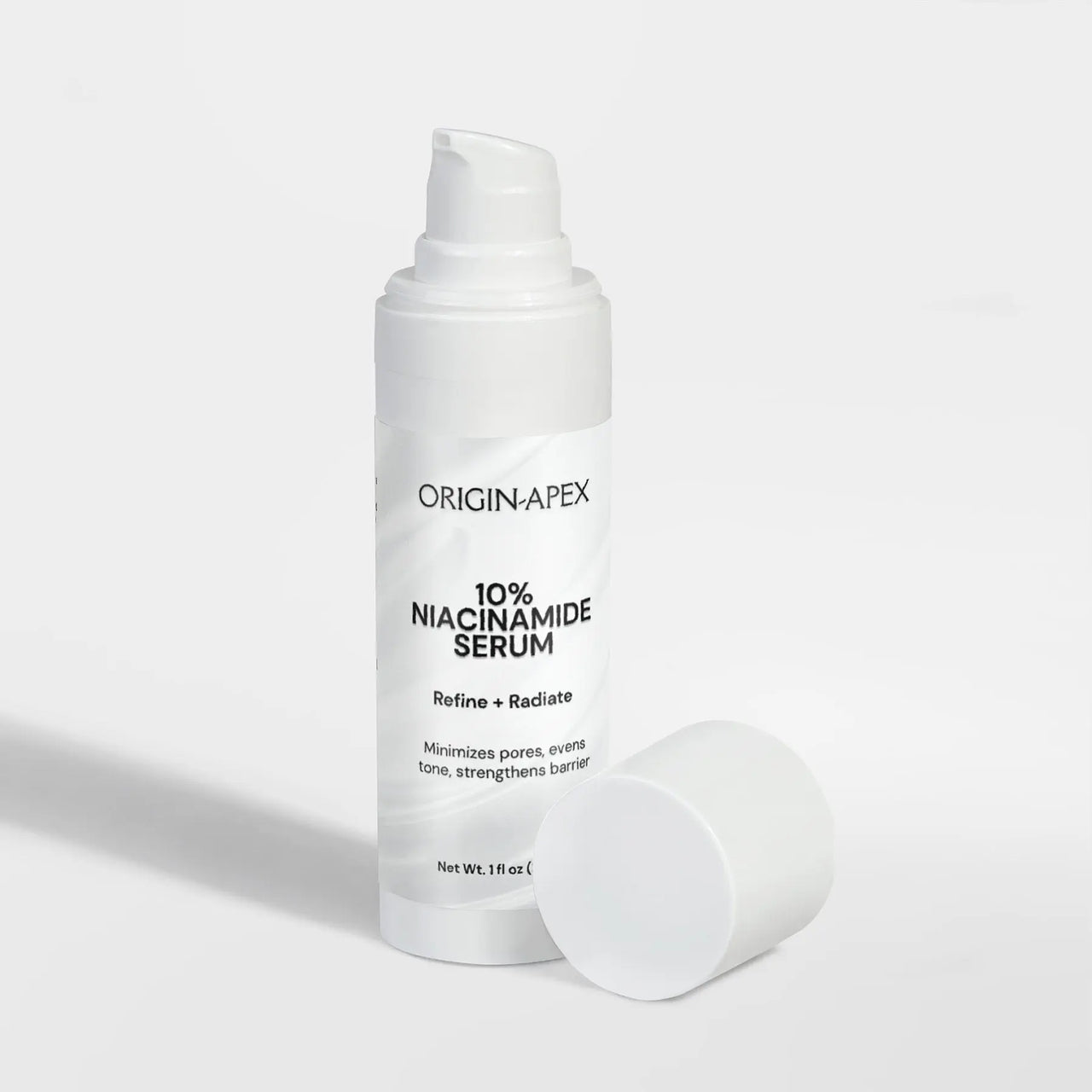 10% Niacinamide Face Serum, lid off showing dispenser