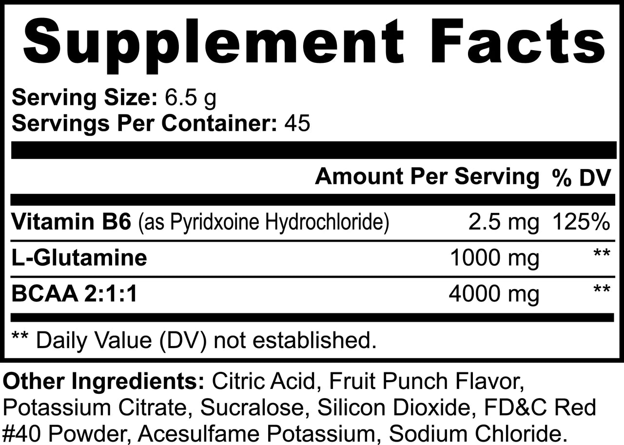 BCAA Shock Powder (Fruit Punch, Supplement Facts